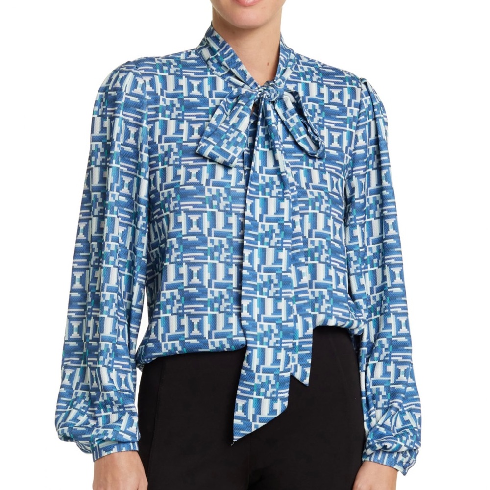 Toccin - Printed Lantern Tie Neck Blouse